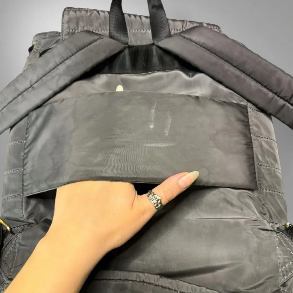 Adrienne Vittadini Quilted Nylon Backpack – Charcoal Gray